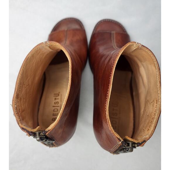 BED | STU Onset Leather Ankle Boots Peep Toe Stacked Heel Booties  | 7.5 - Picture 9 of 12